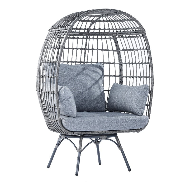 Commercial Indoor/Outdoor Wicker Swivel Lounge Chair with 4 Cushions in Gray