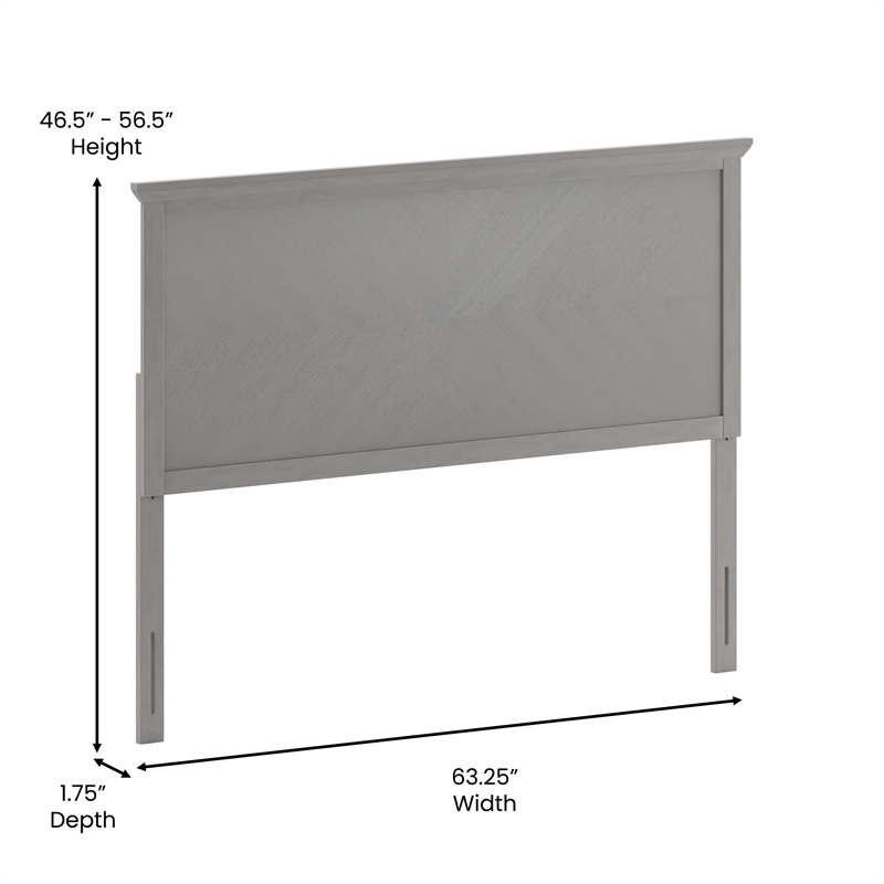 Contemporary Queen Size Herring Bone Wooden Headboard Only in Gray Wash