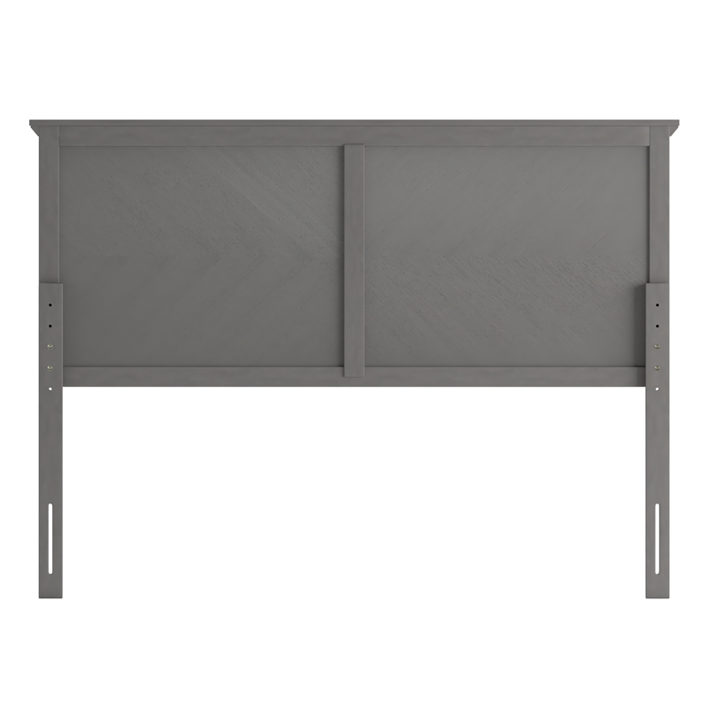 Contemporary Queen Size Herring Bone Wooden Headboard Only in Gray Wash