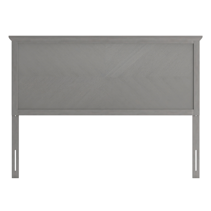 Contemporary Queen Size Herring Bone Wooden Headboard Only in Gray Wash