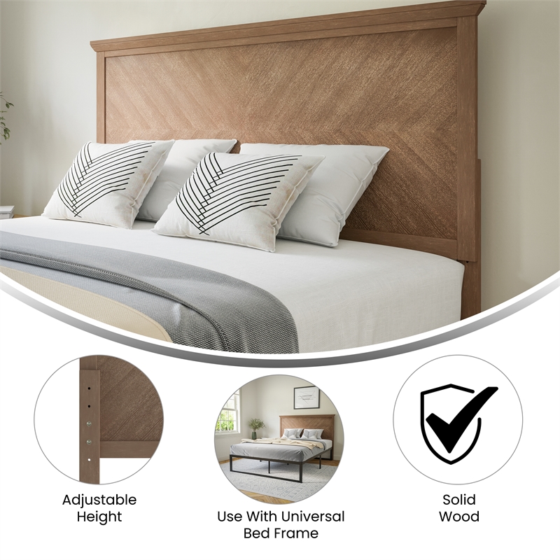 Contemporary Queen Size Herring Bone Wooden Headboard Only in Light Brown