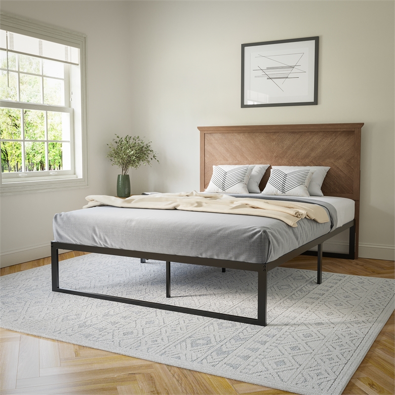 Contemporary Queen Size Herring Bone Wooden Headboard Only in Light Brown