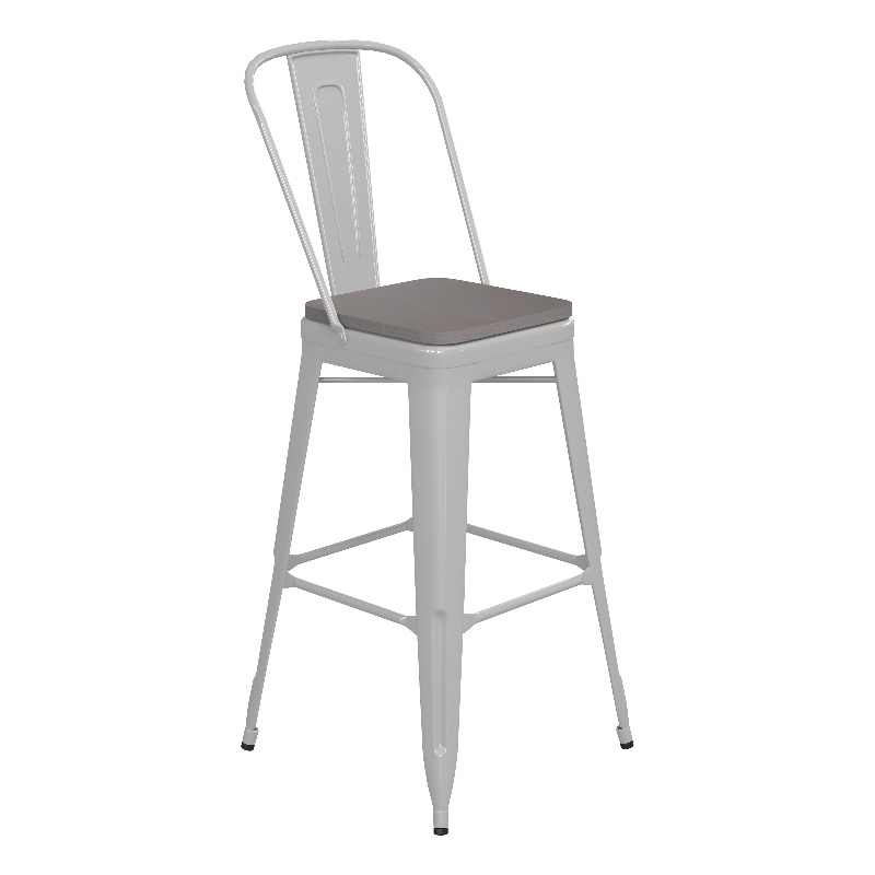 All-Weather Commercial Bar Stool with Removable Back/Poly Seat-White/Gray