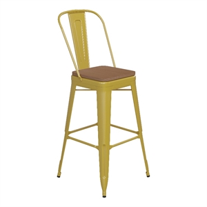 All-Weather Commercial Bar Stool with Removable Back/Poly Seat-Yellow/Teak
