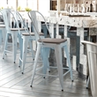 All-Weather Counter Height Stool with Poly Resin Seat - Green-Blue/Gray