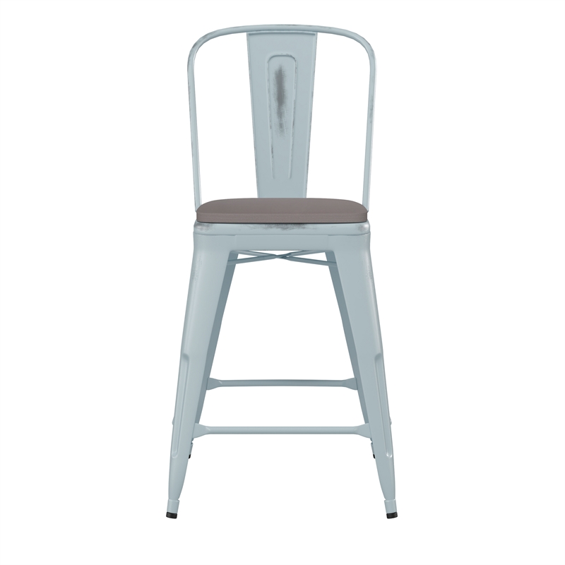 All-Weather Counter Height Stool with Poly Resin Seat - Green-Blue/Gray