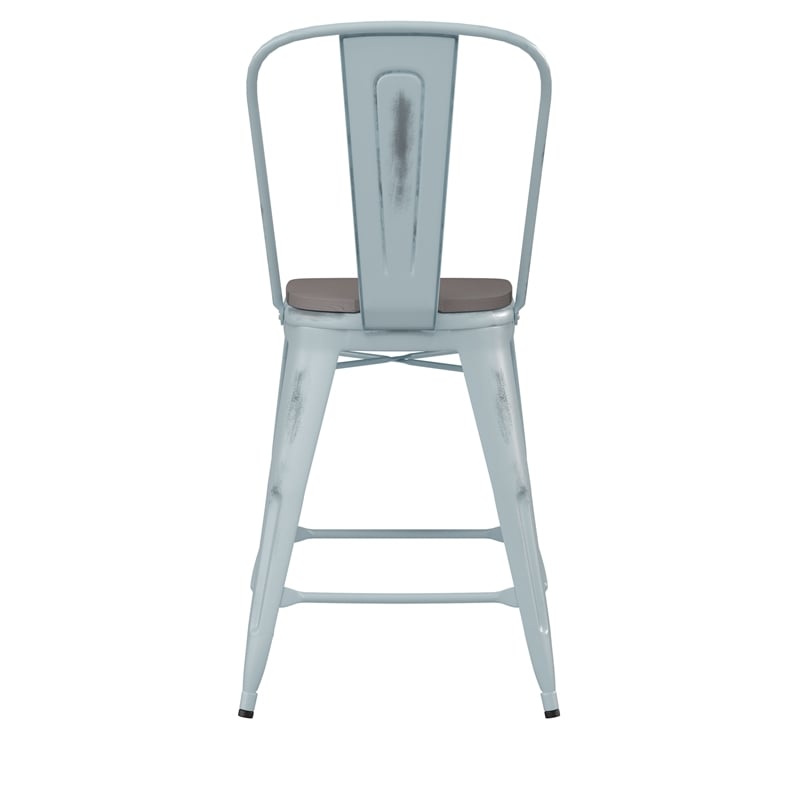 All-Weather Counter Height Stool with Poly Resin Seat - Green-Blue/Gray