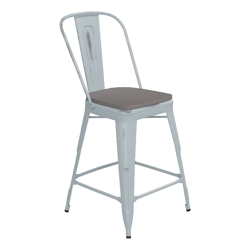 All-Weather Counter Height Stool with Poly Resin Seat - Green-Blue/Gray