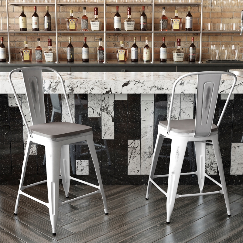 All-Weather Counter Height Stool with Poly Resin Seat - White/Gray