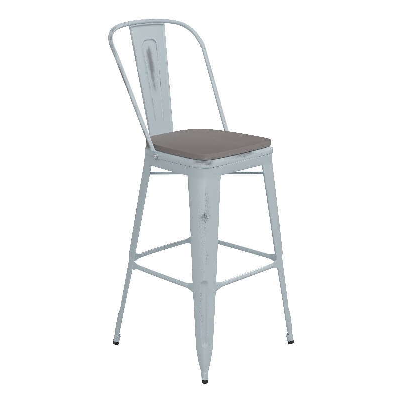 All-Weather Bar Height Stool with Poly Resin Seat - Green-Blue/Gray
