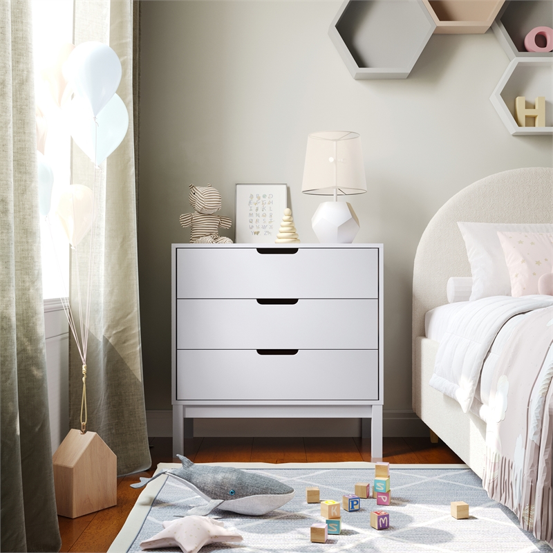 Wooden 3-Drawer Dresser with Smooth Bearing Slides for Kids Bedroom in White