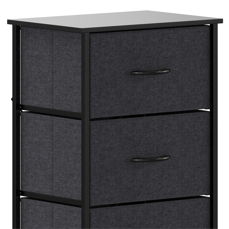 4 Drawer Dresser-Black Wood Top/Black Iron Frame/Black Drawers - Black Handles