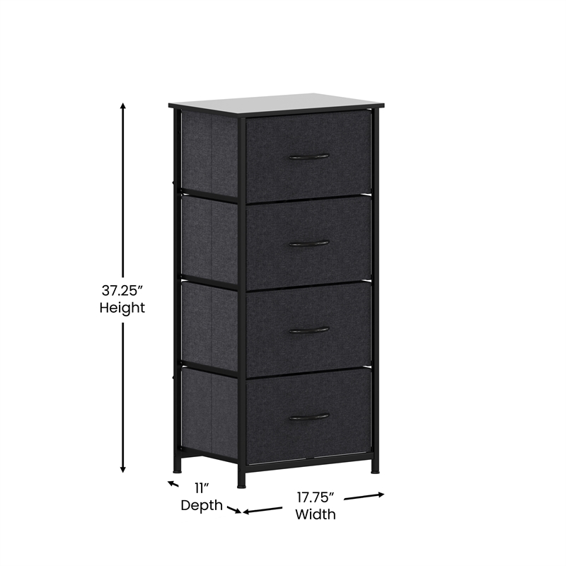 4 Drawer Dresser-Black Wood Top/Black Iron Frame/Black Drawers - Black Handles
