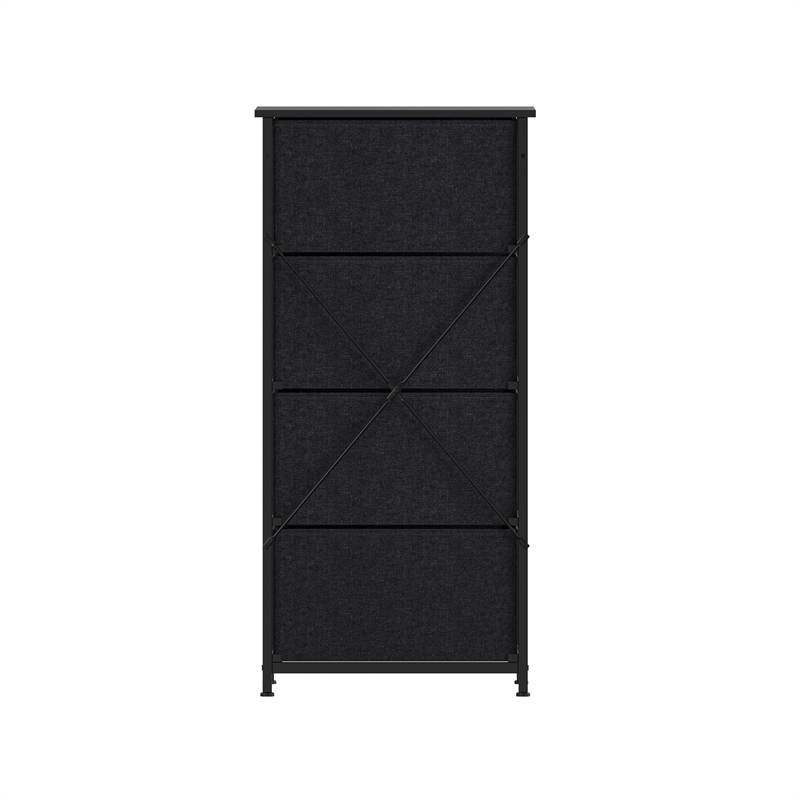 4 Drawer Dresser-Black Wood Top/Black Iron Frame/Black Drawers - Black Handles