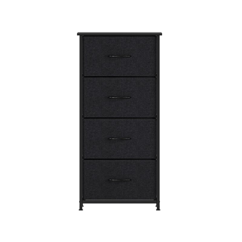4 Drawer Dresser-Black Wood Top/Black Iron Frame/Black Drawers - Black Handles