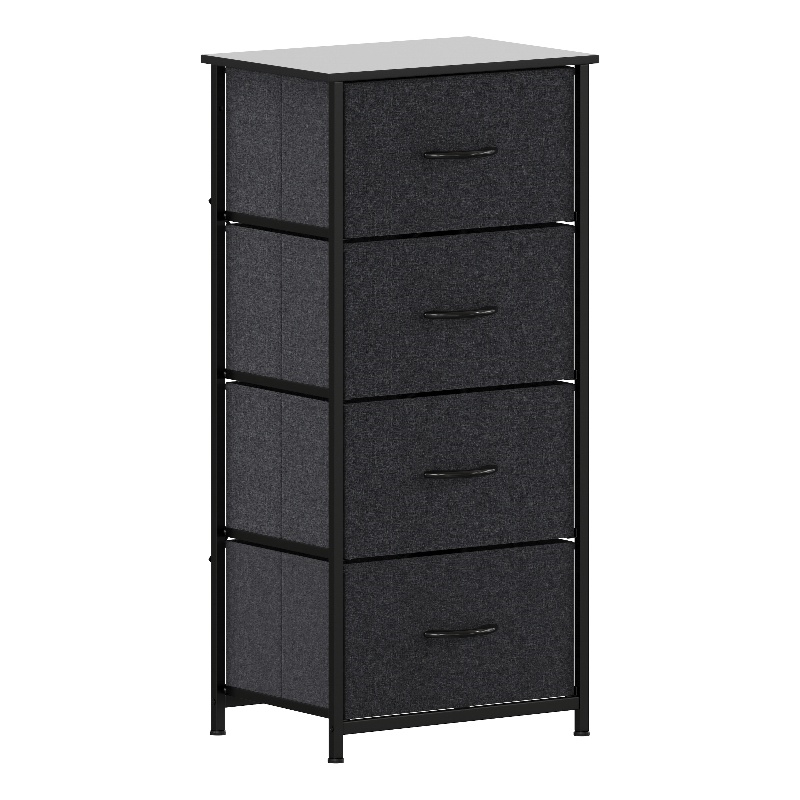 4 Drawer Dresser-Black Wood Top/Black Iron Frame/Black Drawers - Black Handles