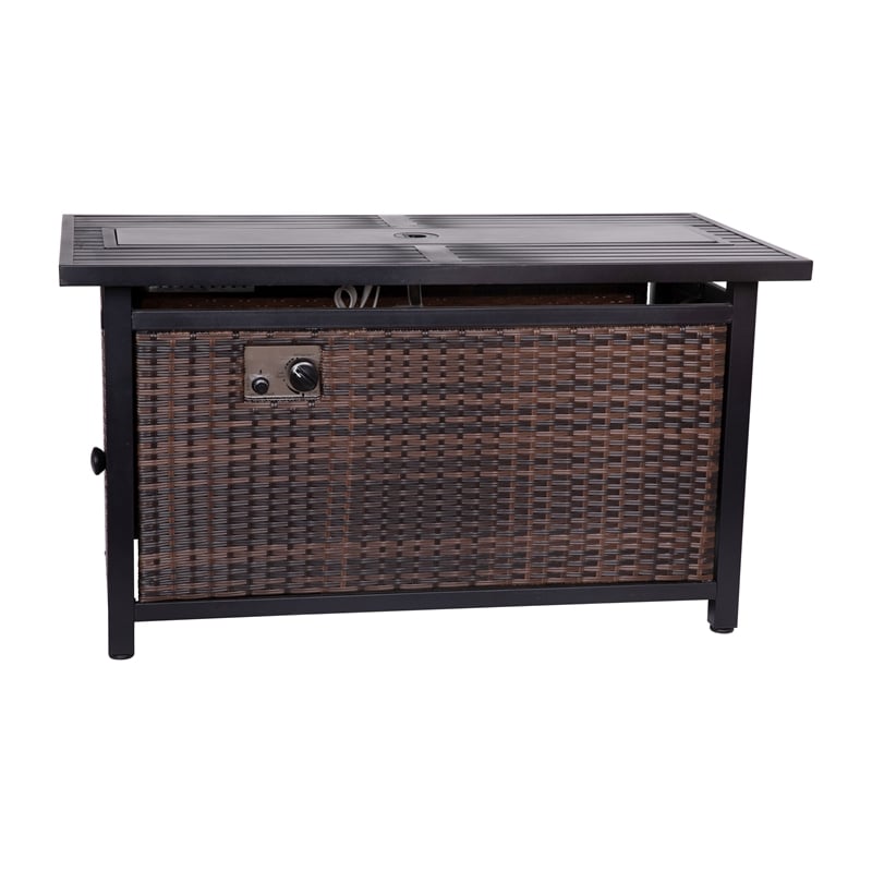 Outdoor 50 000 BTU Fire Table with Steel Top and Wicker Base-Black/Espresso