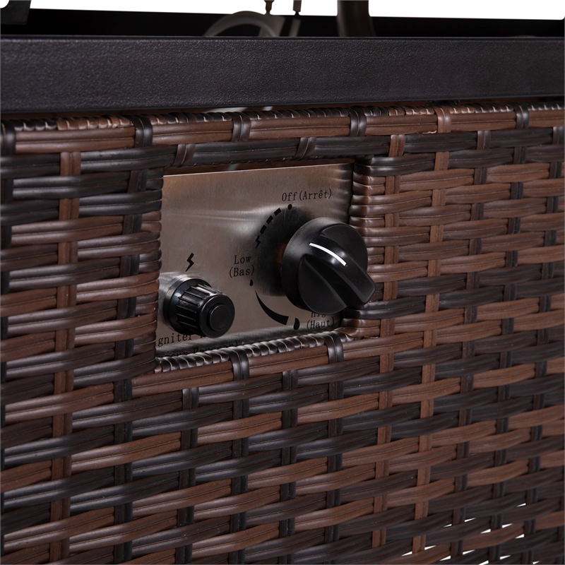 Outdoor 50 000 BTU Fire Table with Steel Top and Wicker Base-Black/Espresso