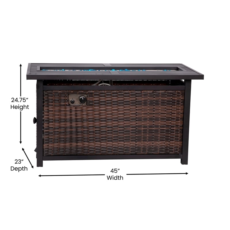 Outdoor 50 000 BTU Fire Table with Steel Top and Wicker Base-Black/Espresso