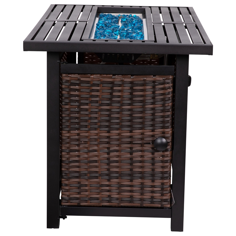 Outdoor 50 000 BTU Fire Table with Steel Top and Wicker Base-Black/Espresso