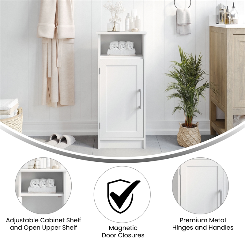 Modern Bathroom Storage Cabinet with Magnetic Close Door and 3 shelves - White