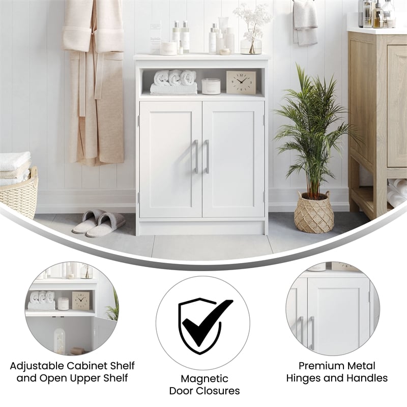 Modern Bathroom Storage Cabinet with 2 Magnetic Close Doors and Shelves - White