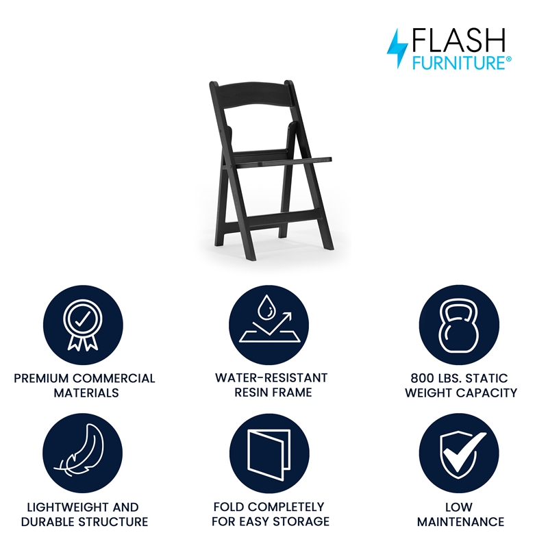 Indoor/Outdoor Lightweight Wood Look Resin Folding Event Chair in Black