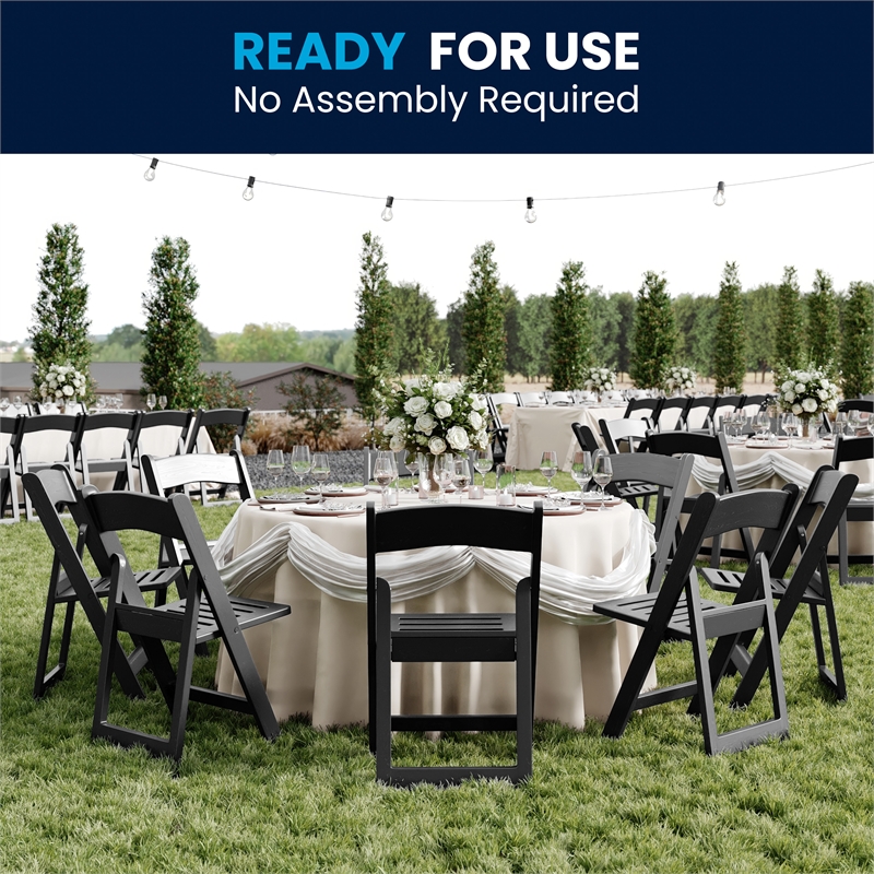 Indoor/Outdoor Lightweight Wood Look Resin Folding Event Chair in Black