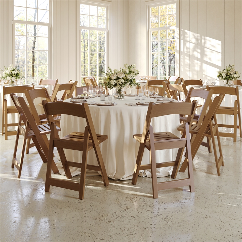 Indoor/Outdoor Lightweight Wood Look Resin Folding Event Chair in Chestnut