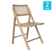 2 Pack Commercial Cane Rattan Folding Chairs - Wood Backs and Seats - Natural