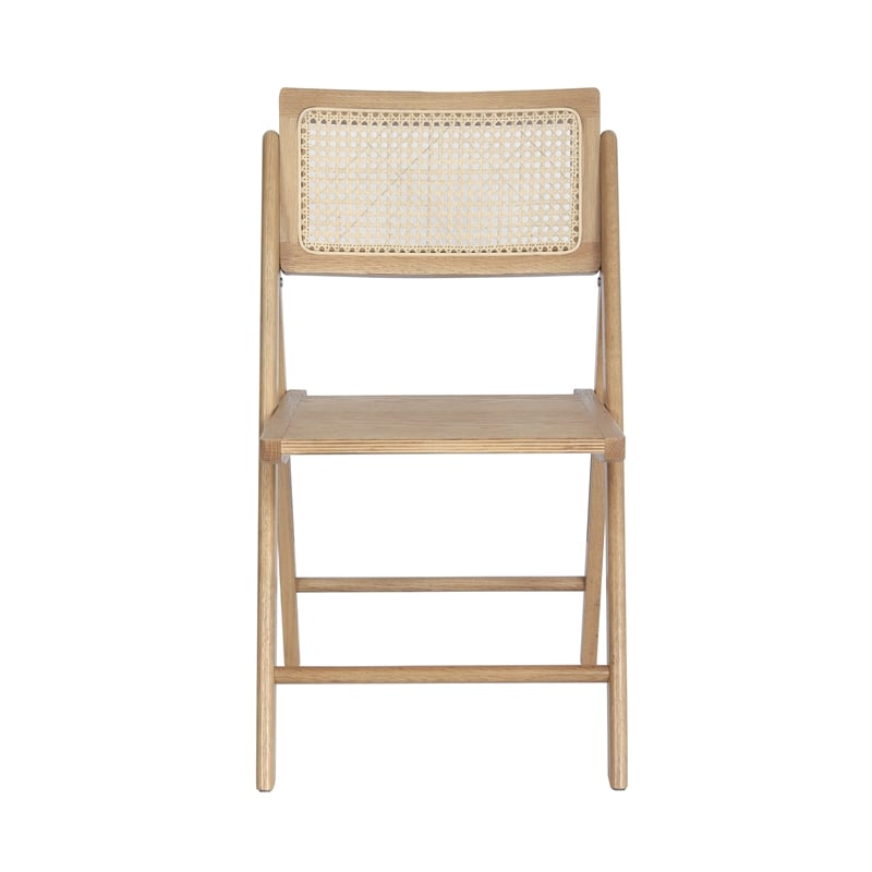2 Pack Commercial Cane Rattan Folding Chairs - Wood Backs and Seats - Natural