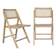 2 Pack Commercial Cane Rattan Folding Chairs - Wood Backs and Seats - Natural