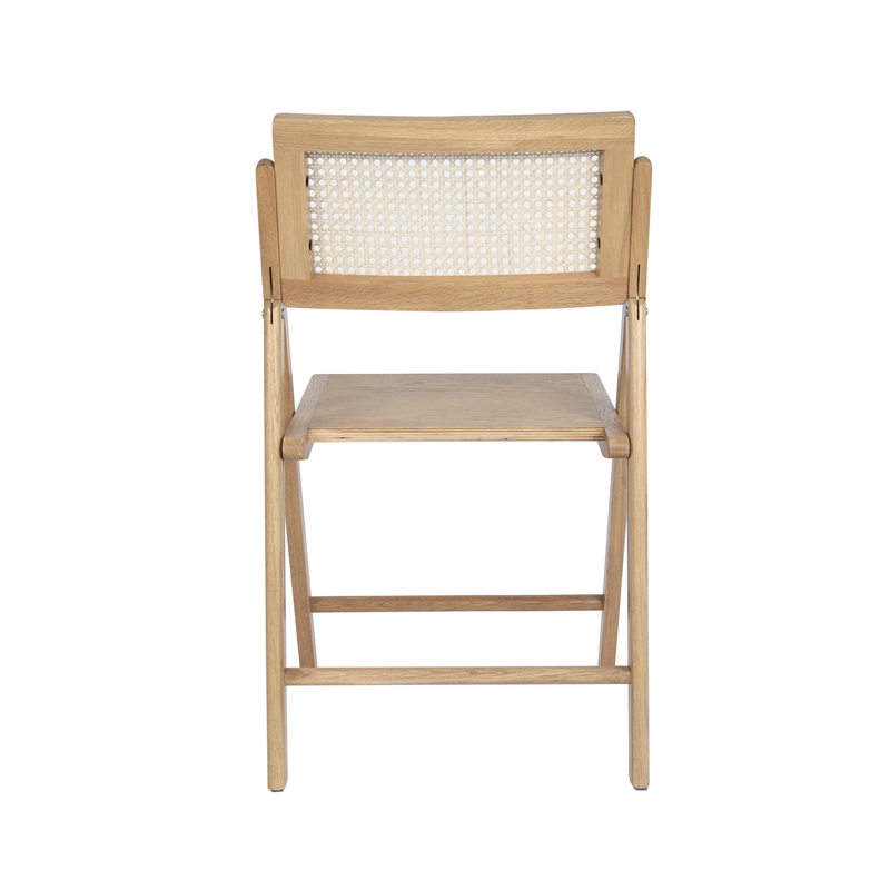 2 Pack Commercial Cane Rattan Folding Chairs - Wood Backs and Seats - Natural