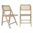 2 Pack Commercial Cane Rattan Folding Chairs - Wood Backs and Seats - Natural