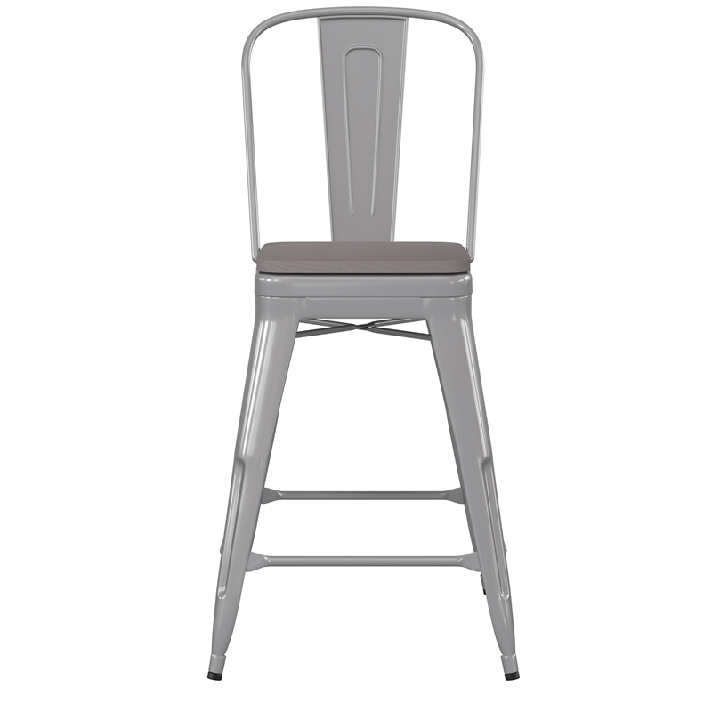All-Weather Commercial Counter Stool with Removable Back/Poly Seat-Silver/Gray