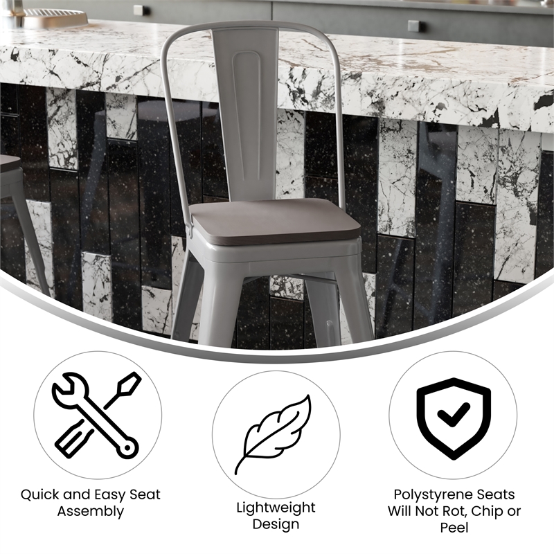 All-Weather Commercial Counter Stool with Removable Back/Poly Seat-Silver/Gray