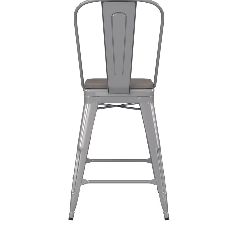 All-Weather Commercial Counter Stool with Removable Back/Poly Seat-Silver/Gray
