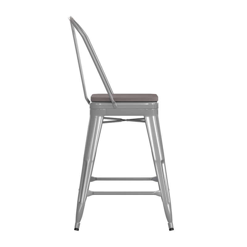 All-Weather Commercial Counter Stool with Removable Back/Poly Seat-Silver/Gray