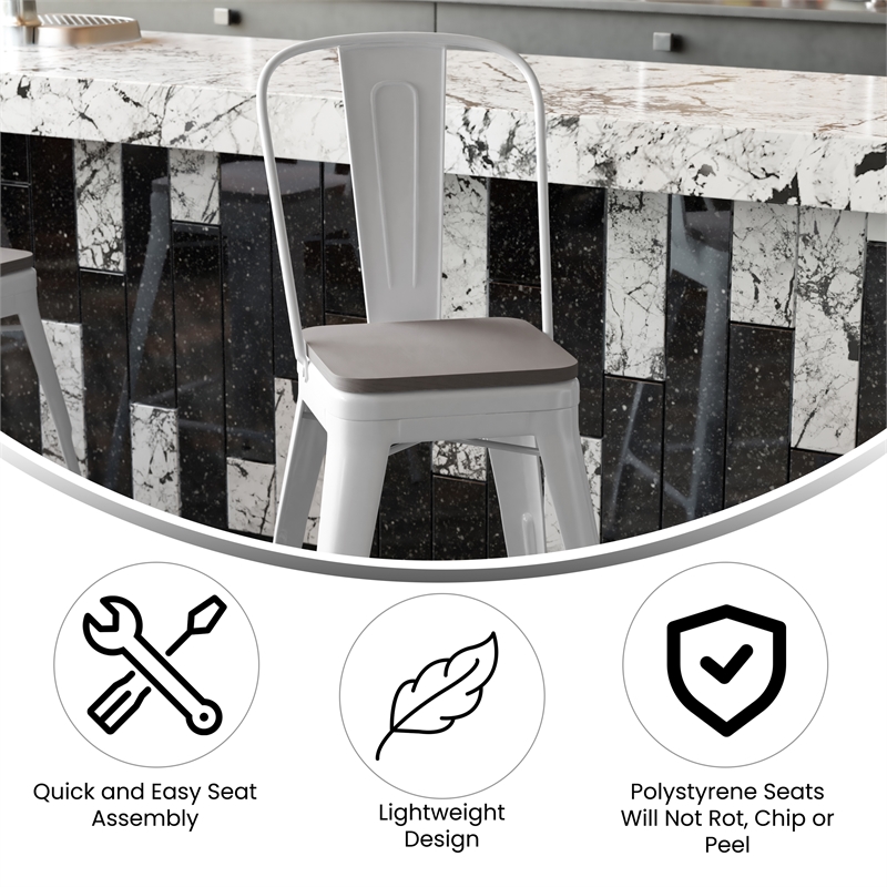 All-Weather Commercial Counter Stool with Removable Back/Poly Seat-White/Gray