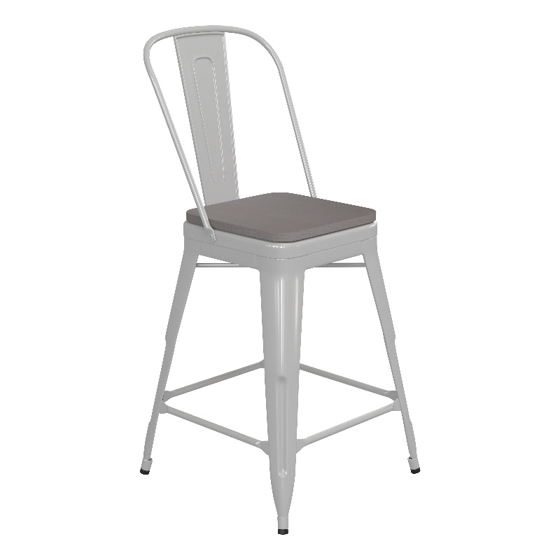 All-Weather Commercial Counter Stool with Removable Back/Poly Seat-White/Gray