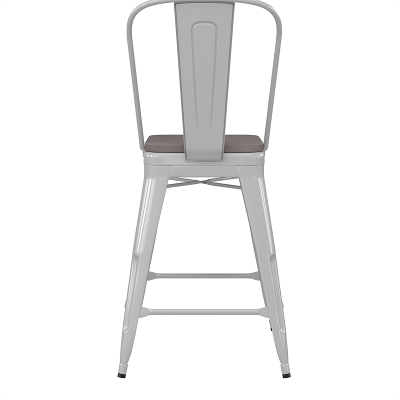 All-Weather Commercial Counter Stool with Removable Back/Poly Seat-White/Gray
