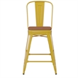 All-Weather Commercial Counter Stool with Removable Back/Poly Seat-Yellow/Teak