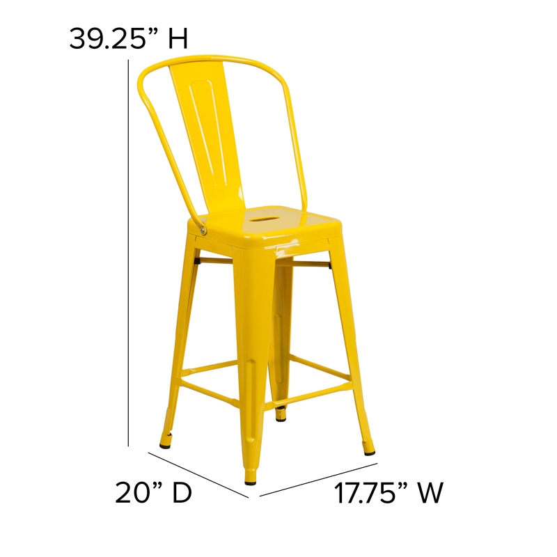 All-Weather Commercial Counter Stool with Removable Back/Poly Seat-Yellow/Teak