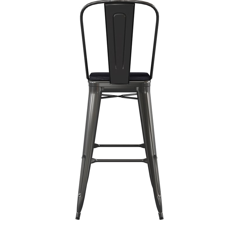 All-Weather Commercial Bar Stool with Removable Back/Poly Seat-Black/Black
