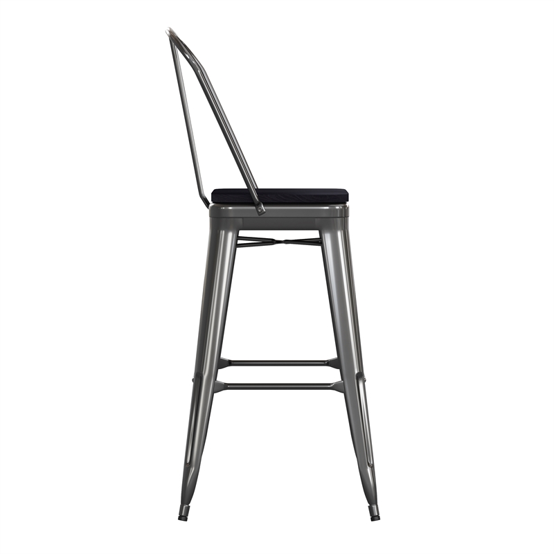 All-Weather Commercial Bar Stool with Removable Back/Poly Seat-Black/Black