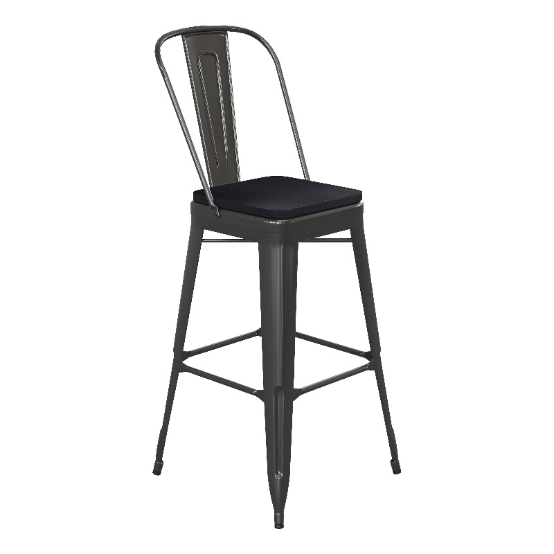 All-Weather Commercial Bar Stool with Removable Back/Poly Seat-Black/Black