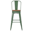 All-Weather Commercial Bar Stool with Removable Back/Poly Seat-Green/Teak
