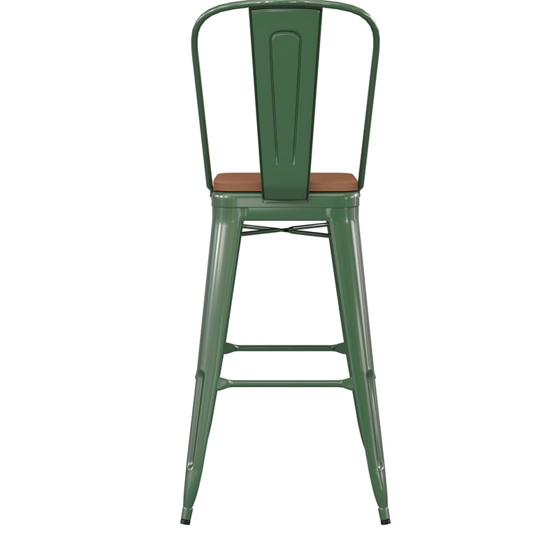 All-Weather Commercial Bar Stool with Removable Back/Poly Seat-Green/Teak