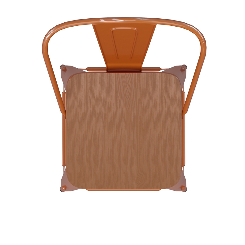 All-Weather Commercial Bar Stool with Removable Back/Poly Seat-Orange/Teak