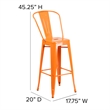 All-Weather Commercial Bar Stool with Removable Back/Poly Seat-Orange/Teak